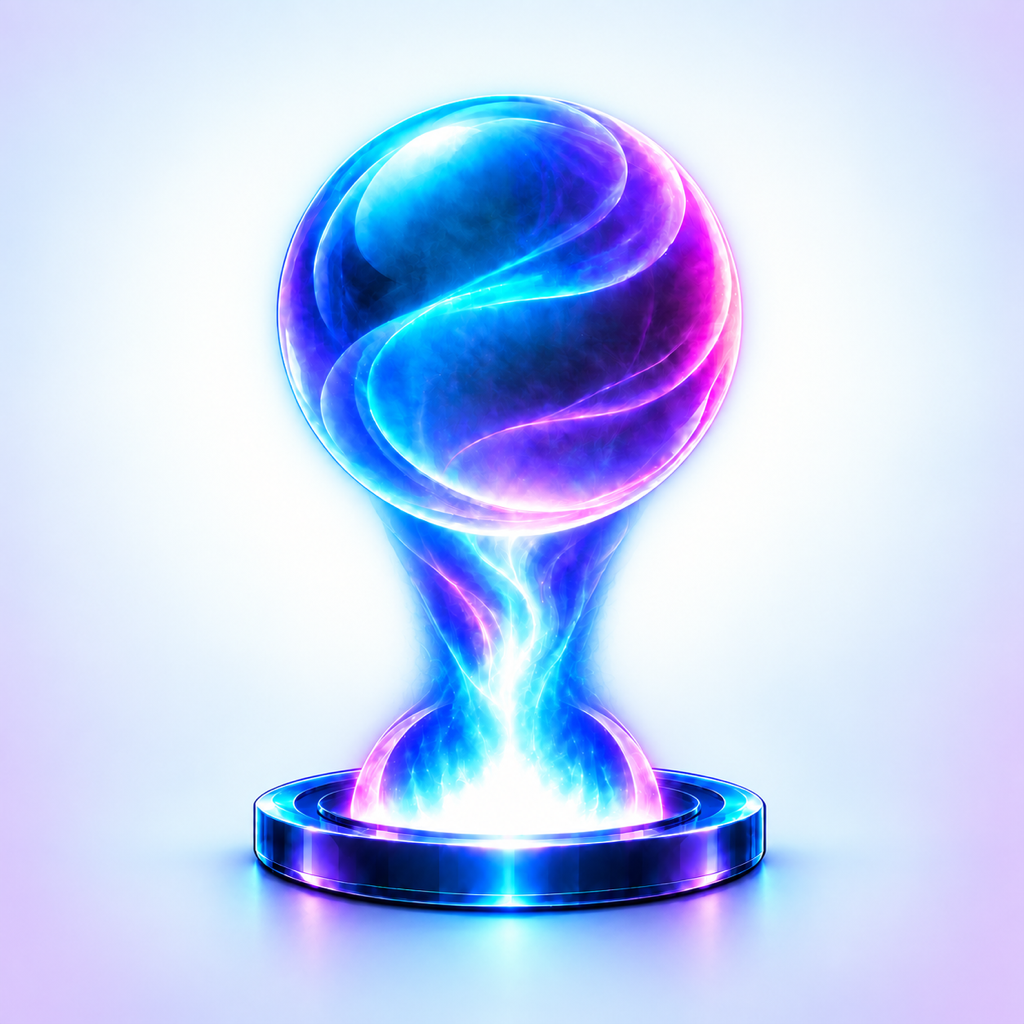 HOLOForge app icon: a glowing cyan and violet hologram
